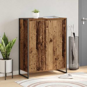 Skoskab med døre – gammelt træ look, 79 × 36 × 100 cm, konstrueret træ