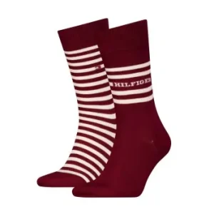 Tommy Hilfiger Strømper 2P Men Breton Crew Socks Mørkrørd Str 39/42 Herre