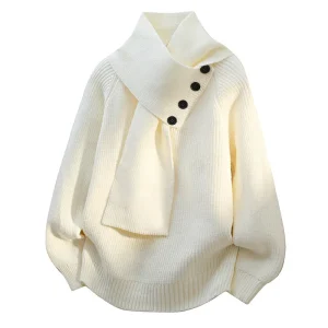 Ariane – Elegant striksweater med halstørklædekrave