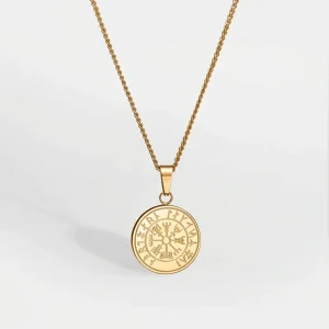Vegvisir halskæde – Guldtonet – 60 cm – Herre – Northern Legacy