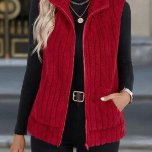 GRACE™ – Ribbet fleecevest med lynlåslomme