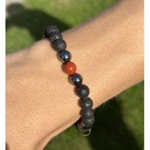 Herre armbånd med lava, hæmatit og rød jaspis – Krystal armbånd til mænd – GodKarmaShop