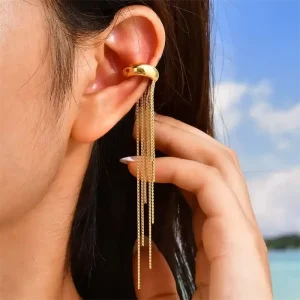 Golden Long Chain Ear Cuff Øreclip – Forgyldt Kæde-Statement (1 stk)